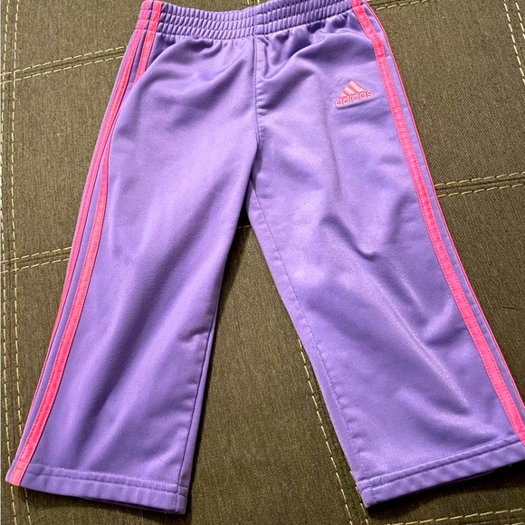 Adidas Infant/Toddler 2pc Tracksuit. Size:24M. Purple with pink stripes. - Picture 4 of 5